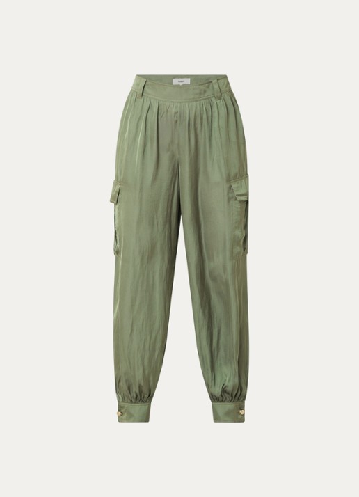 ba&sh Celia high waist loose fit cargobroek met glanzende finish  - voorkant 3 groen