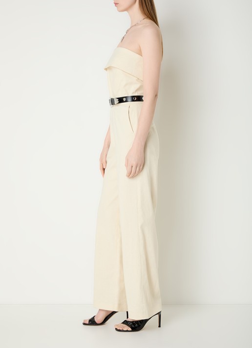 ba&sh Cenelia wide fit jumpsuit in linnenblend - voorkant 4 beige