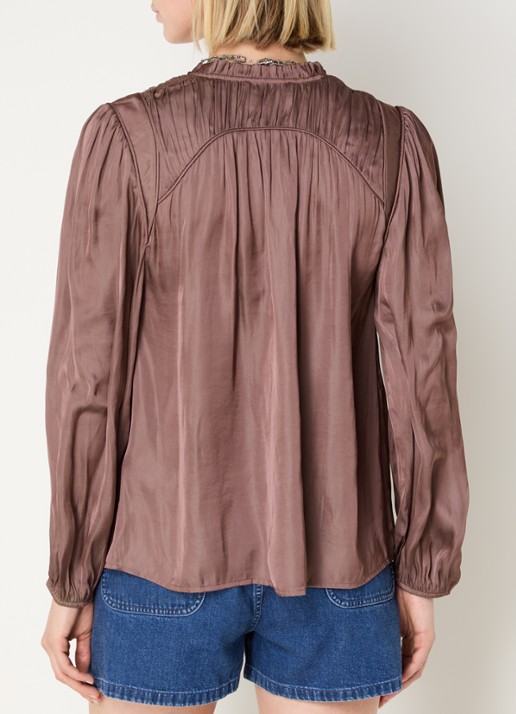 ba&sh Cesira blouse met plooidetail - achterkant 3 bruin