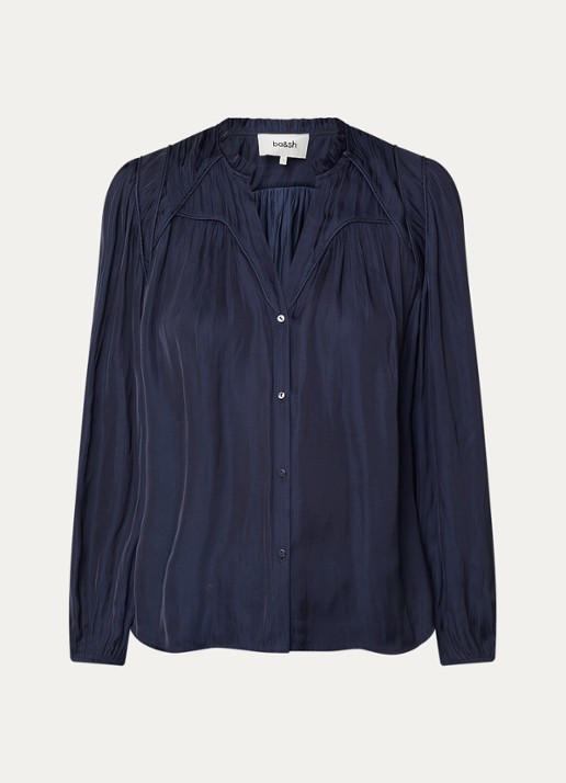 ba&sh Cesira blouse met plooidetail - voorkant donkerblauw
