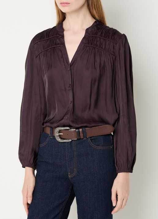 ba&sh Cessia blouse met ruches - detail paars