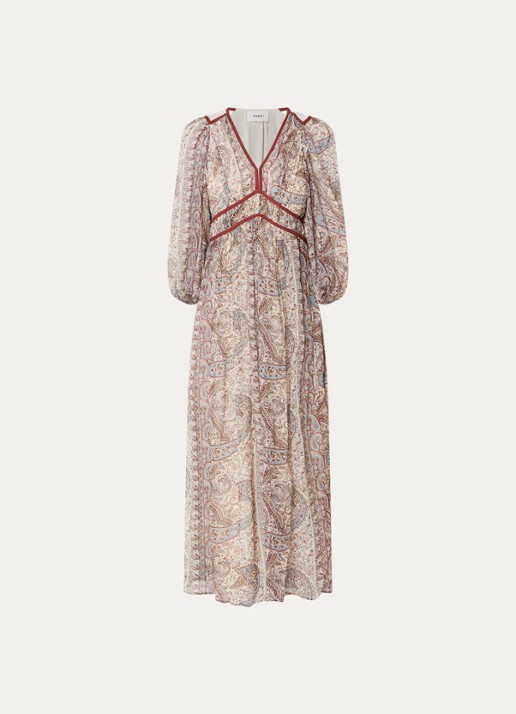 ba&sh Chana maxi tuniekjurk met print - voorkant gebroken wit