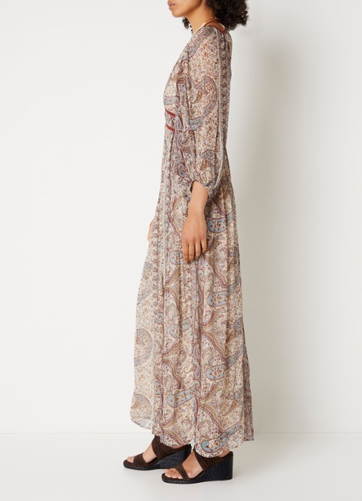 ba&sh Chana maxi tuniekjurk met print - voorkant 2 gebroken wit