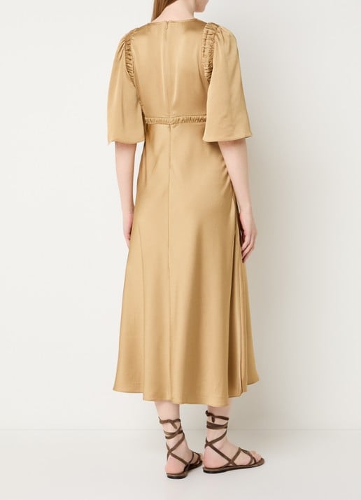 ba&sh Charlotte midi jurk met V-hals - achterkant 4 camel