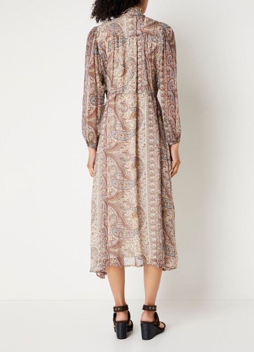 ba&sh Ciahara midi blousejurk met print - achterkant 4 gebroken wit