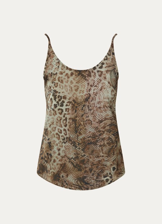 ba&sh Cigue tanktop van satijn met print - voorkant bruin