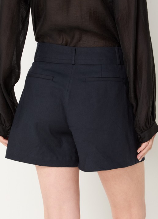 ba&sh Cilo high waist wide fit korte broek in linnenblend - achterkant donkerblauw