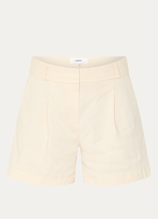 ba&sh Cilo high waist wide fit korte broek in linnenblend - voorkant 3 creme