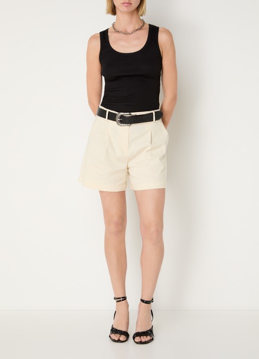 ba&sh Cilo high waist wide fit korte broek in linnenblend - voorkant 4 creme