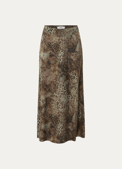 ba&sh Ciria midi rok met dierenprint - voorkant khaki