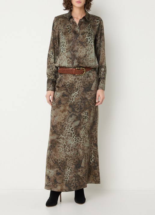 ba&sh Ciria midi rok met dierenprint - voorkant 2 khaki