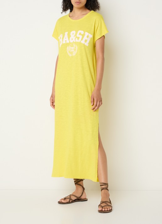 ba&sh Civia midi T-shirt jurk met logo - detail geel