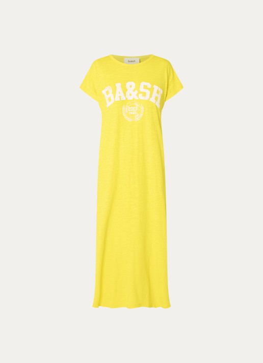 ba&sh Civia midi T-shirt jurk met logo - voorkant 3 geel