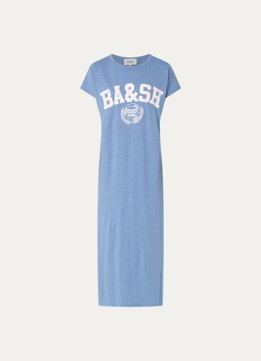 ba&sh Civia midi T-shirt jurk met logo - voorkant 2 blauw