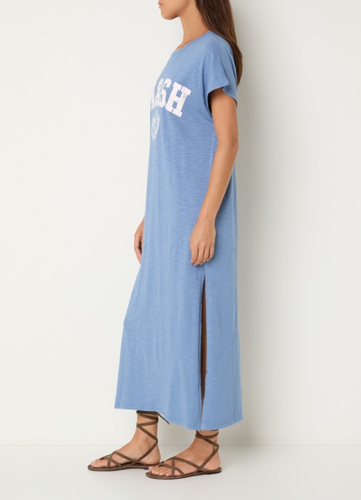 ba&sh Civia midi T-shirt jurk met logo - voorkant 3 blauw