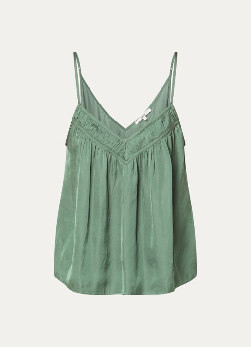 ba&sh Clovis top met spaghetti bandjes en glanzende finish  - voorkant 2 khaki