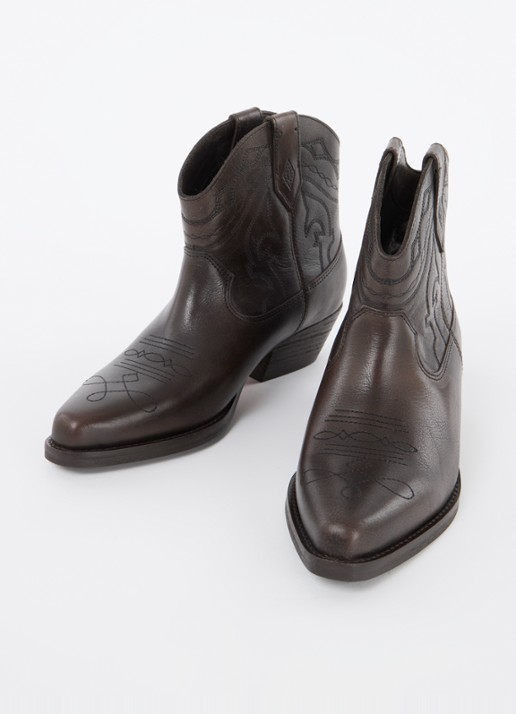 ba&sh Clyde cowboylaars van leer met doorgestikte details - detail 3 donkerbruin