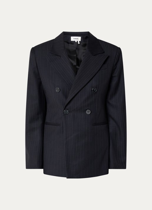 ba&sh Coline double-breasted blazer in wolbend met krijtstreep  - voorkant 2 donkerblauw