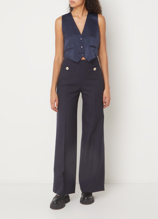 ba&sh Corali cropped gilet van satijn - voorkant 4 donkerblauw