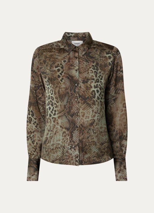 ba&sh Cornelia blouse met dierenprint - voorkant 3 khaki