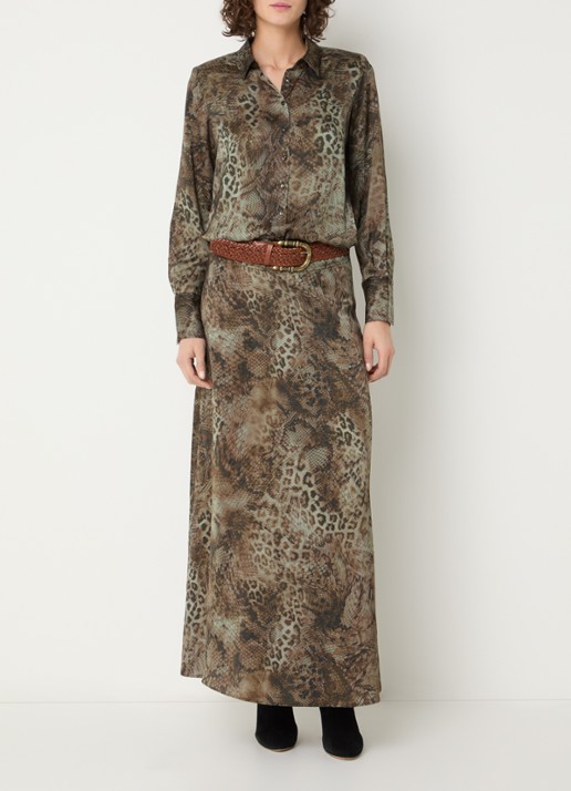 ba&sh Cornelia blouse met dierenprint - voorkant 4 khaki