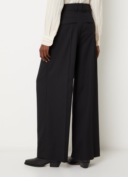 ba&sh Cravy high waist wide fit broek in wolblend - achterkant 3 zwart