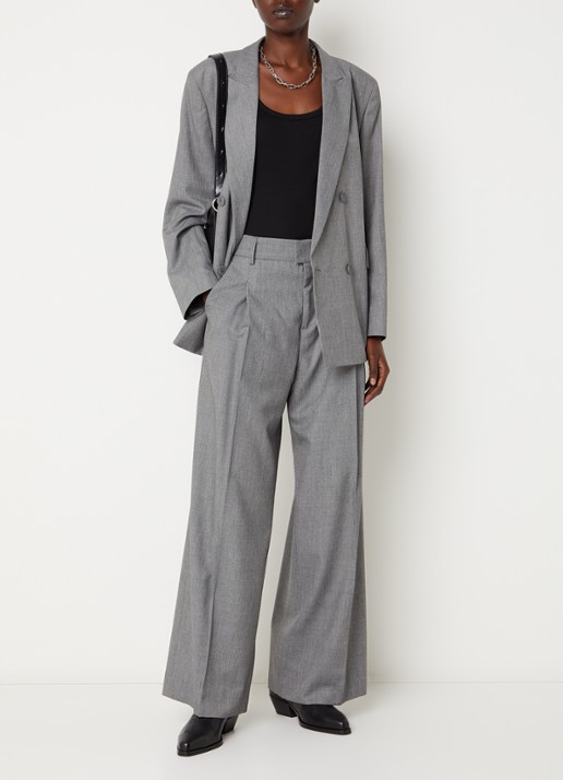 ba&sh Cravy high waist wide fit broek in wolblend - voorkant 4 grijsmele