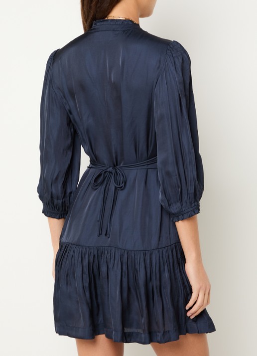 ba&sh Cyrilia mini tuniekjurk van satijn met smockwerk - achterkant 3 donkerblauw