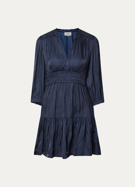 ba&sh Cyrilia mini tuniekjurk van satijn met smockwerk - voorkant donkerblauw