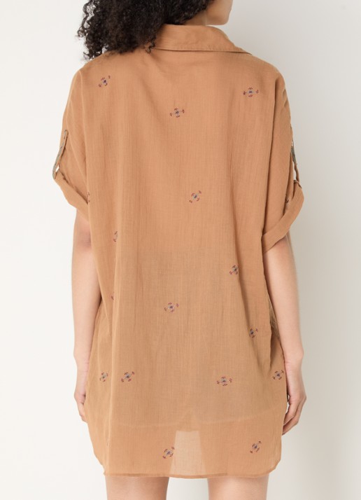 ba&sh Daela mini blousejurk met borduring - achterkant camel