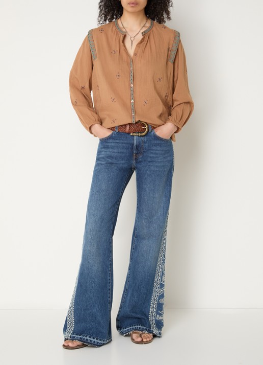 ba&sh Dalila blouse met borduring - voorkant 2 camel