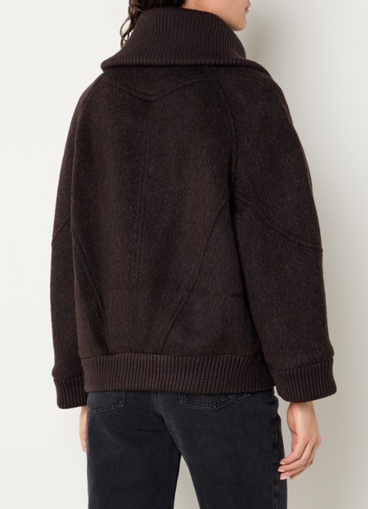 ba&sh Dania mantel in alpaca wolblend met opstaande kraag en steekzakken - achterkant 4 donkerbruin