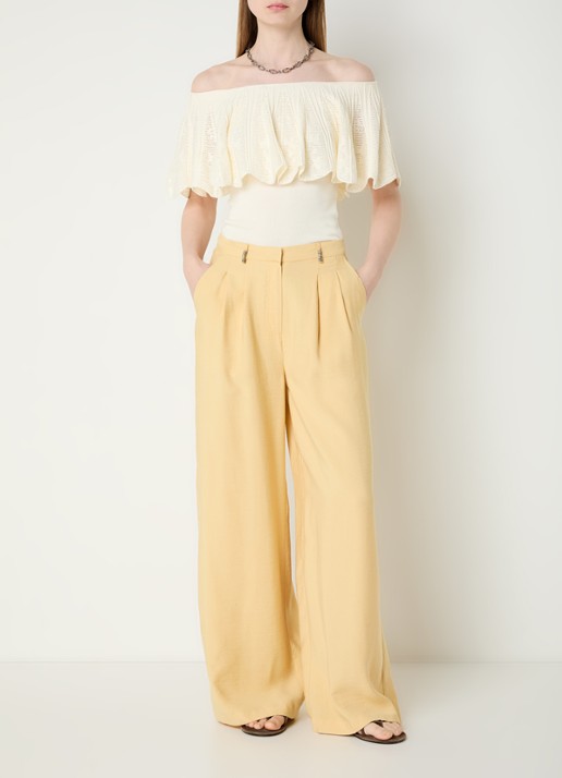 ba&sh Deana high waist wide leg pantalon met steekzakken - voorkant 3 geel