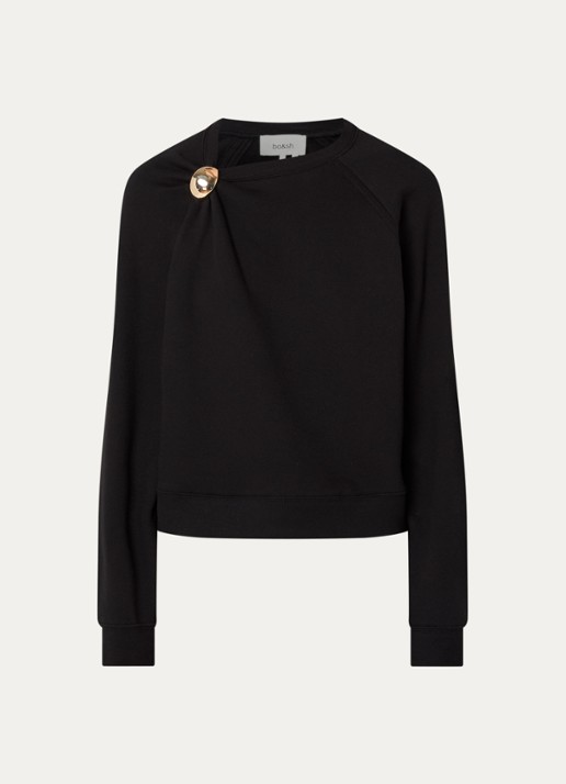 ba&sh Della asymmetrische sweater met plooidetail - voorkant 3 zwart
