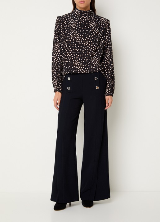 ba&sh Delphine top met stippenprint en asymmetrisch detail - voorkant 3 zwart