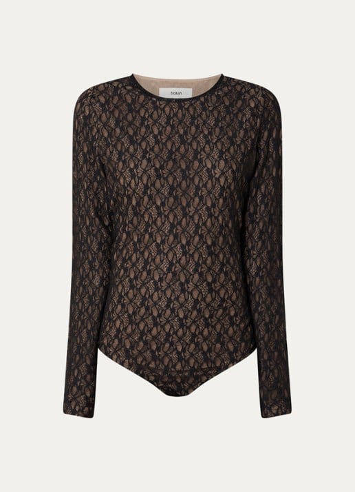 ba&sh Dita body van kant met ronde hals - voorkant 3 zwart