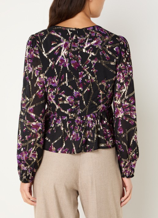 ba&sh Divine top in zijdeblend met print en lurex - achterkant 5 zwart