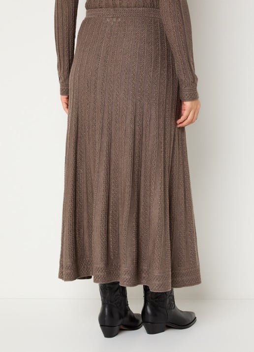 ba&sh Doha maxi rok in wolblend met opengewerkt dessin - achterkant lichtbruin