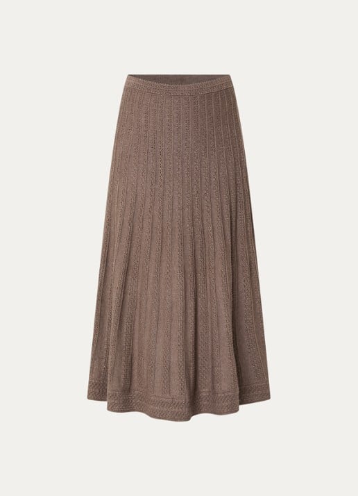 ba&sh Doha maxi rok in wolblend met opengewerkt dessin - voorkant 3 lichtbruin