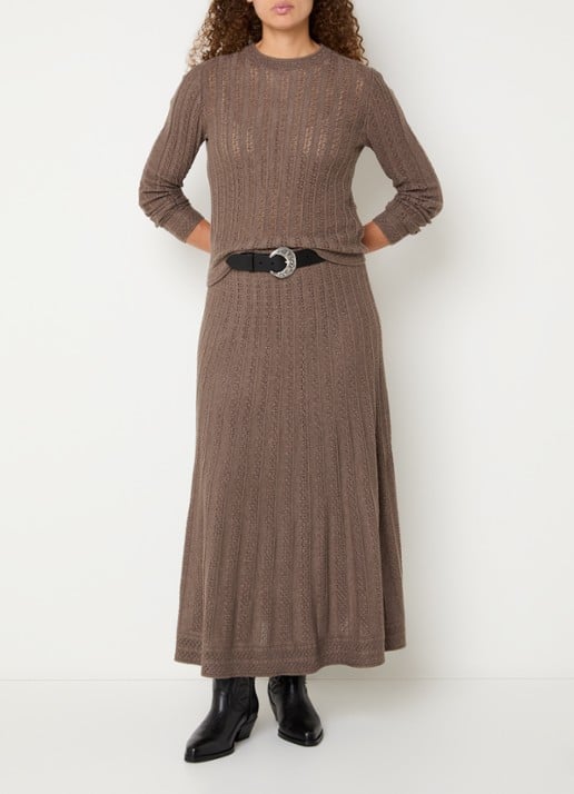 ba&sh Doha maxi rok in wolblend met opengewerkt dessin - voorkant 4 lichtbruin