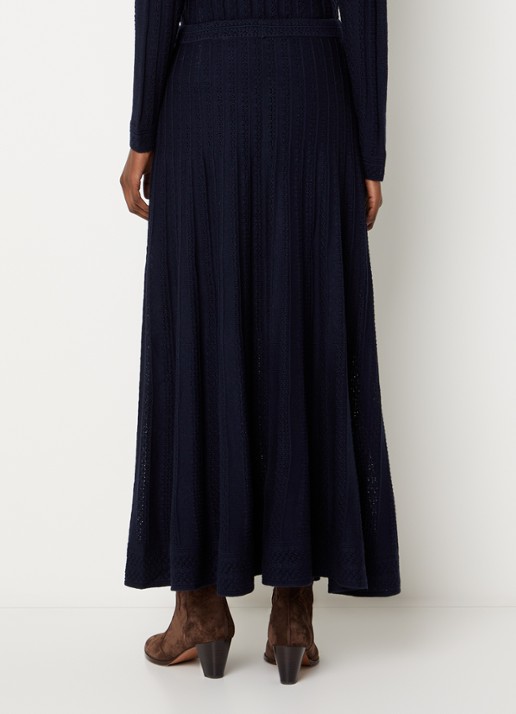 ba&sh Doha maxi rok in wolblend met opengewerkt dessin - achterkant 2 donkerblauw