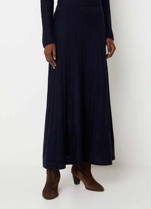 ba&sh Doha maxi rok in wolblend met opengewerkt dessin - detail donkerblauw