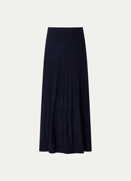 ba&sh Doha maxi rok in wolblend met opengewerkt dessin - voorkant 3 donkerblauw