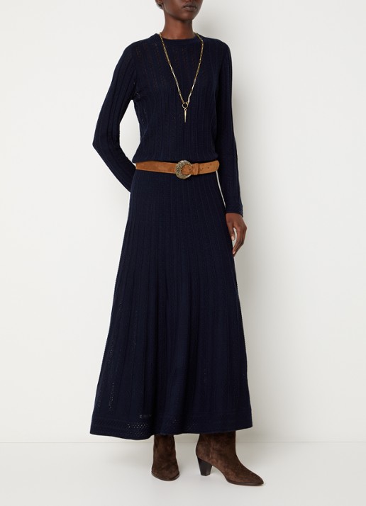 ba&sh Doha maxi rok in wolblend met opengewerkt dessin - voorkant 4 donkerblauw
