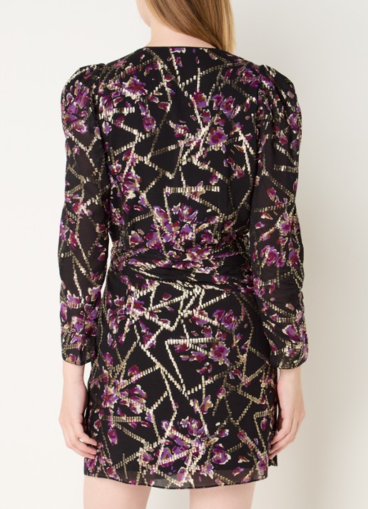 ba&sh Dola mini tuniekjurk in zijdeblend met print en lurex - achterkant zwart