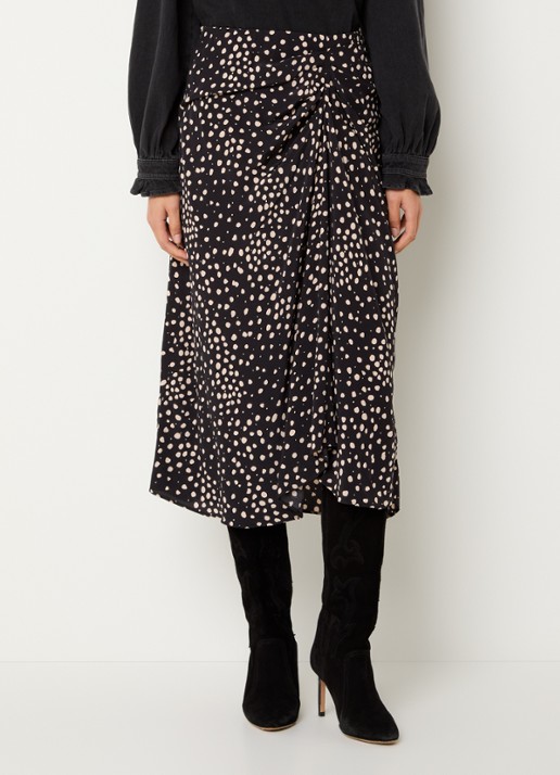 ba&sh Dopera midi rok met stippenprint en asymmetrisch detail - detail 2 zwart