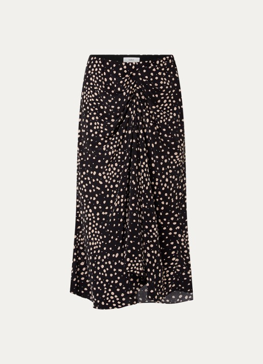 ba&sh Dopera midi rok met stippenprint en asymmetrisch detail - voorkant 3 zwart
