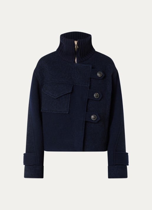 ba&sh Dora jack in wolblend met steekzakken - voorkant 3 donkerblauw