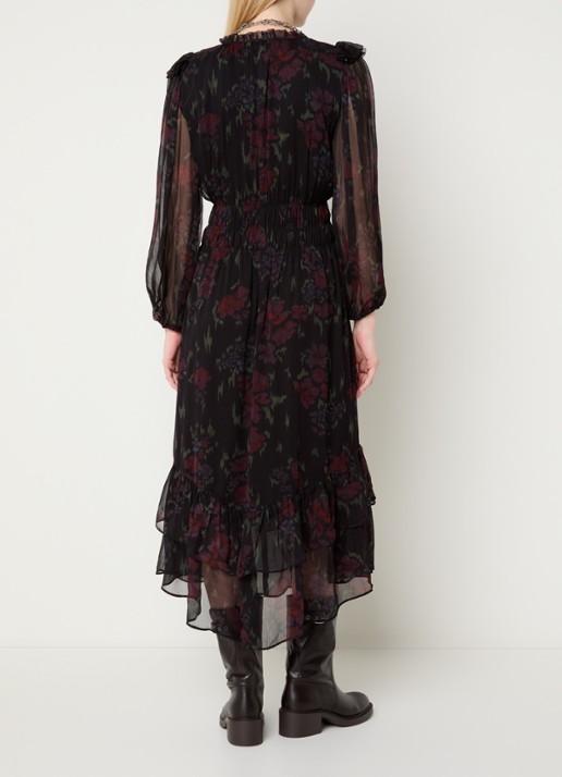 ba&sh Dova maxi jurk met volant en print - achterkant 2 zwart