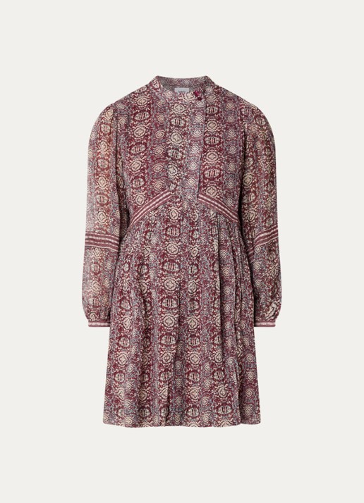 ba&sh Dune mini tuniekjurk met print - voorkant 2 cranberryrood